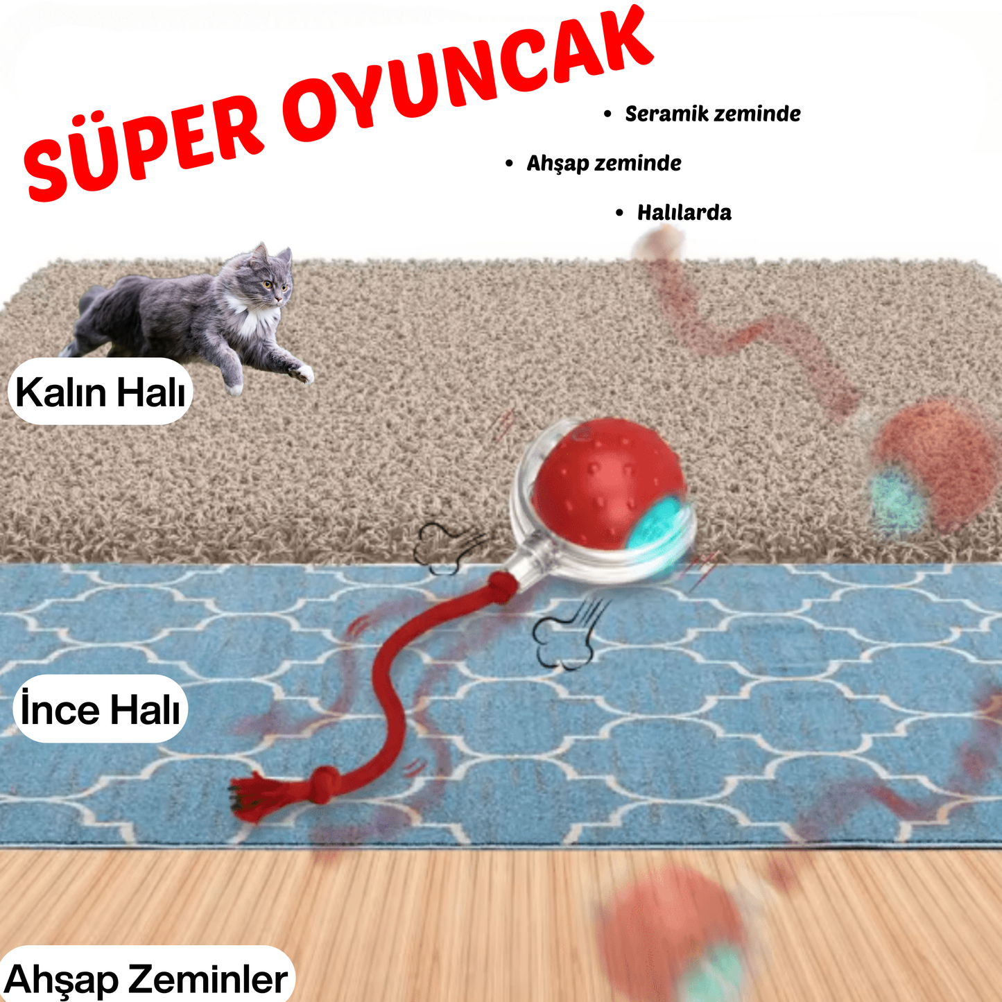 Solopet Akıllı İnteraktif Kedi Köpek Oyun Topu - Otomatik Hareketli ve LED Işıklı